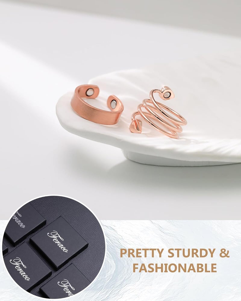 Feraco 2PCS Copper Rings for Women,99.99% Pure Copper Magnetic Thumb Ring with Magnet,Lymphatic Jewelry Gifts for Womens - Image 5